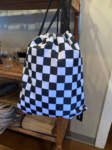 Checker Print Drawstring Bag