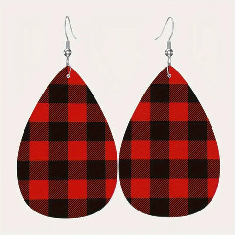 Checkerboard Drop Earrings Red