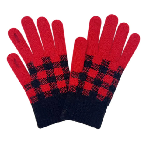 Red Plaid Knit Gloves