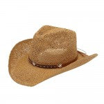 Beige Cowboy hat with leather trim and stars