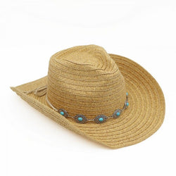 Cowboy Hat Beige with Silver and Turquoise Trim