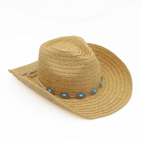 Cowboy Hat Beige with Silver and Turquoise Trim