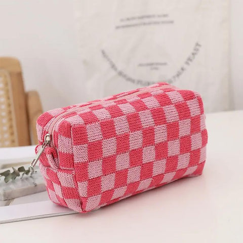 Pink Checked Make Up Bag