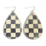 Leather Checkerboard Drop Earrings