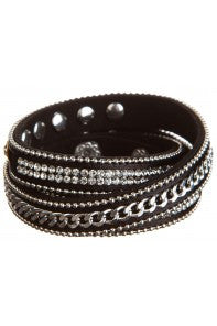 Black Bling Leather Wrap Bracelet