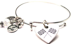 Checkered Flag Heart stacker Bangle Expandable Bracelet