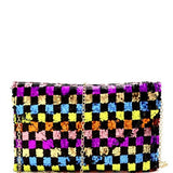 Checkered Multi Color Sequin Envelope Clutch